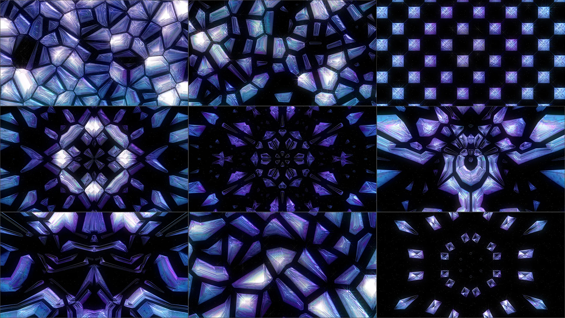 CRYSTAL MAGIC, Blue, Art, Purple, Symmetry, Fractal art, Silver, Graphics, Triangle, Motif, Graphic design, VJ Pack created by Proto, Protobacillus, Protoloops, Video loop
