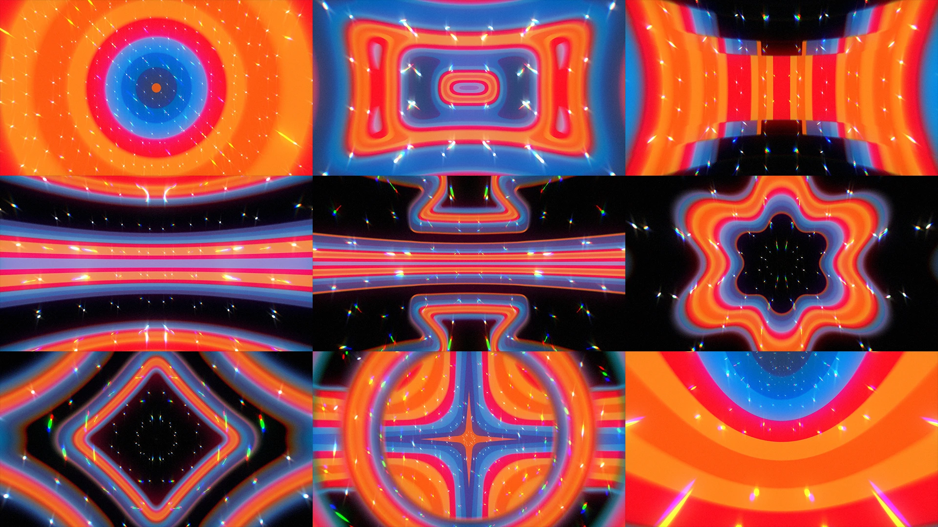 DISCO GLEAM 1, Red, Orange, Symmetry, Graphics, Graphic design, Fractal art, Psychedelic art, VJ Pack created by Proto, Protobacillus, Protoloops, Video loop