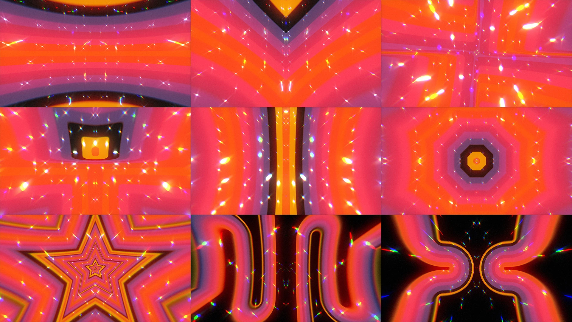 DISCO GLEAM 2, Red, Orange, Pink, Symmetry, Graphics, Fractal art, Graphic design, VJ Pack created by Proto, Protobacillus, Protoloops, Video loop