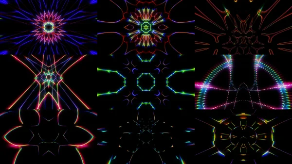 LINE GAME 2, Fractal art, Symmetry, Graphics, Graphic design, Psychedelic art, Neon, VJ Pack created by Proto, Protobacillus, Protoloops, Video loop
