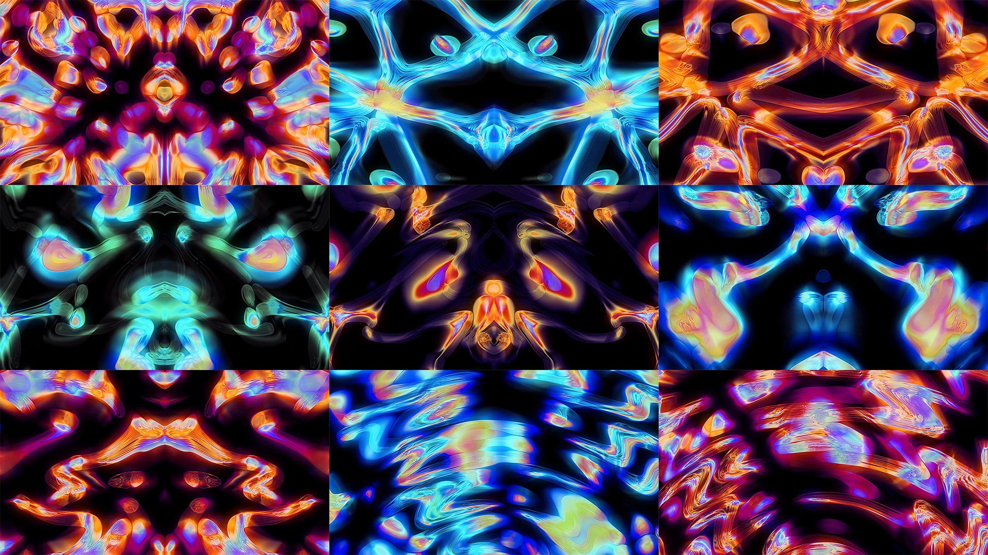 PLASMA, Blue, Orange, Fractal art, Symmetry, Psychedelic art, Graphics, Graphic design, Pattern, VJ Pack created by Proto, Protobacillus, Protoloops, Video loop
