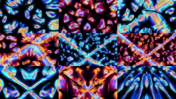 PLASMA, Blue, Orange, Purple, Symmetry, Graphics, Psychedelic art, Fractal art, Graphic design, Triangle, Modern art, VJ Pack created by Proto, Protobacillus, Protoloops, Video loop