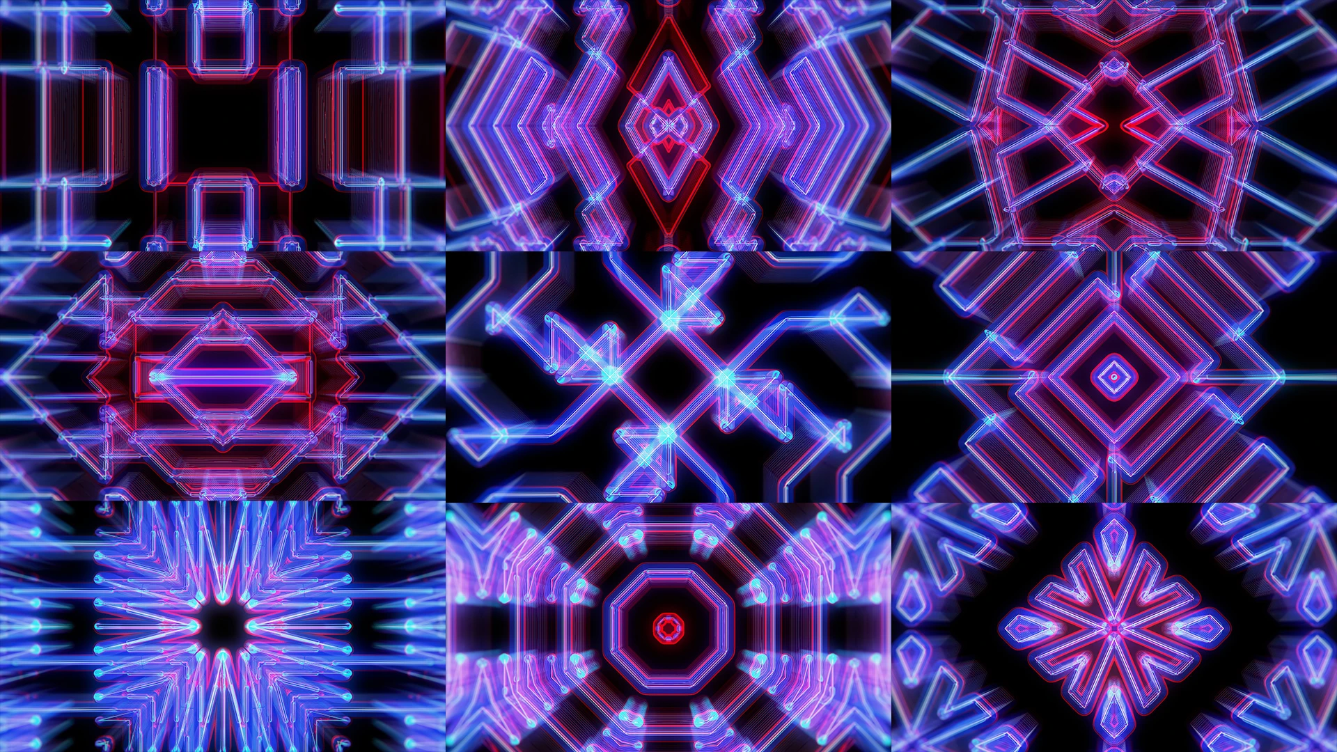 TECHNO GRID, Blue, Purple, Symmetry, Graphic design, Graphics, Fractal art, Design, Triangle, Motif, Neon, VJ Pack created by Proto, Protobacillus, Protoloops, Video loop