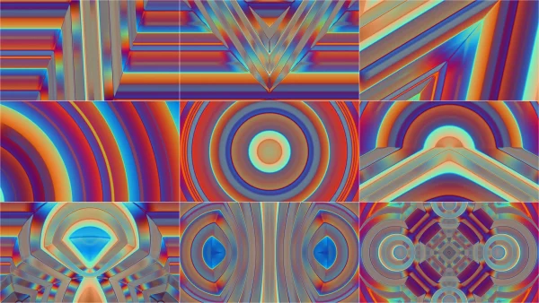 MODERN 70s, Blue, Orange, Visual arts, Symmetry, Graphic design, Graphics, Design, Fractal art, Psychedelic art, Modern art, VJ Pack created by Proto, Protobacillus, Protoloops, Video loop