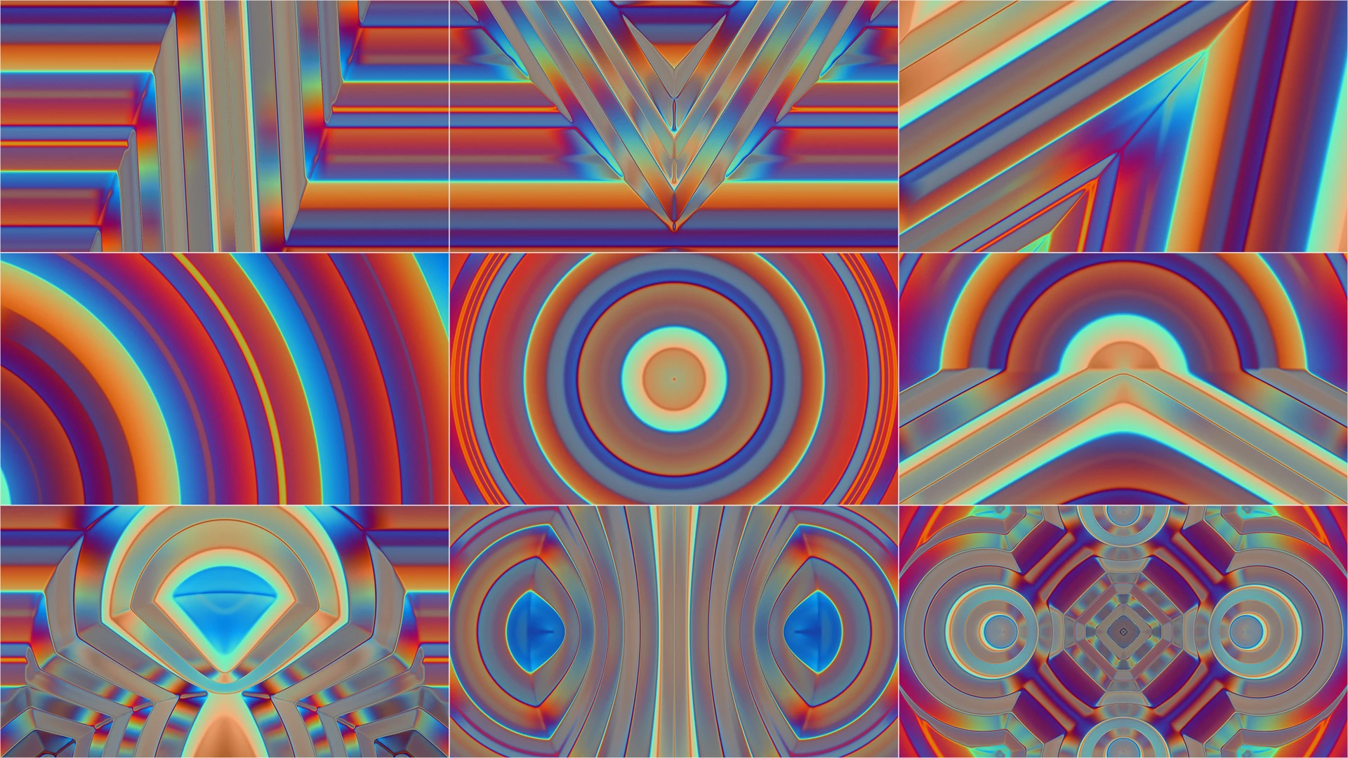 MODERN 70s, Blue, Orange, Visual arts, Symmetry, Graphic design, Graphics, Design, Fractal art, Psychedelic art, Modern art, VJ Pack created by Proto, Protobacillus, Protoloops, Video loop