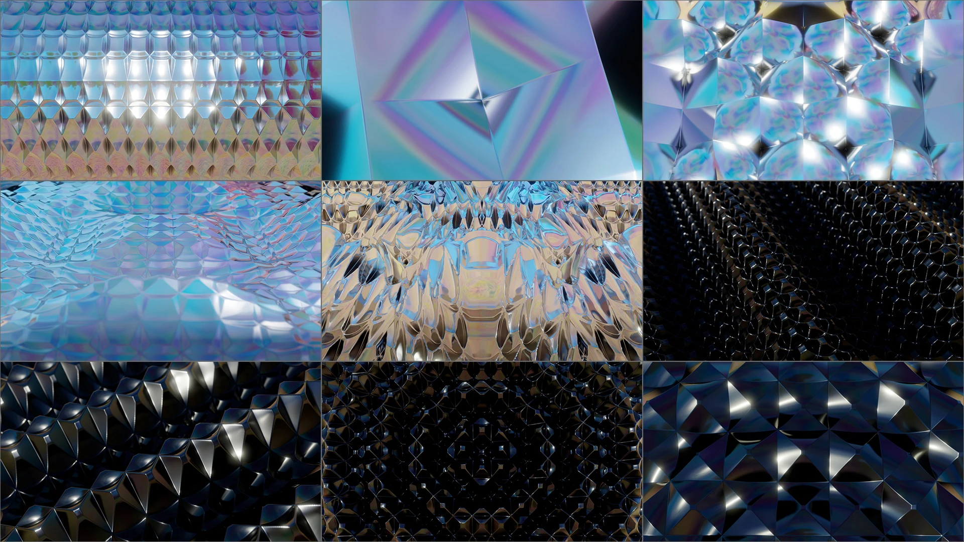 SUN FOIL B, Blue, Close-up, Silver, Triangle, Symmetry, Graphics, Pattern, Fractal art, VJ Pack created by Proto, Protobacillus, Protoloops, Video loop